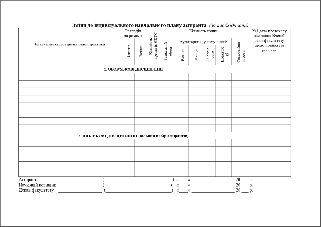 Зразок індивідуального навчального плану аспіранта - картинка